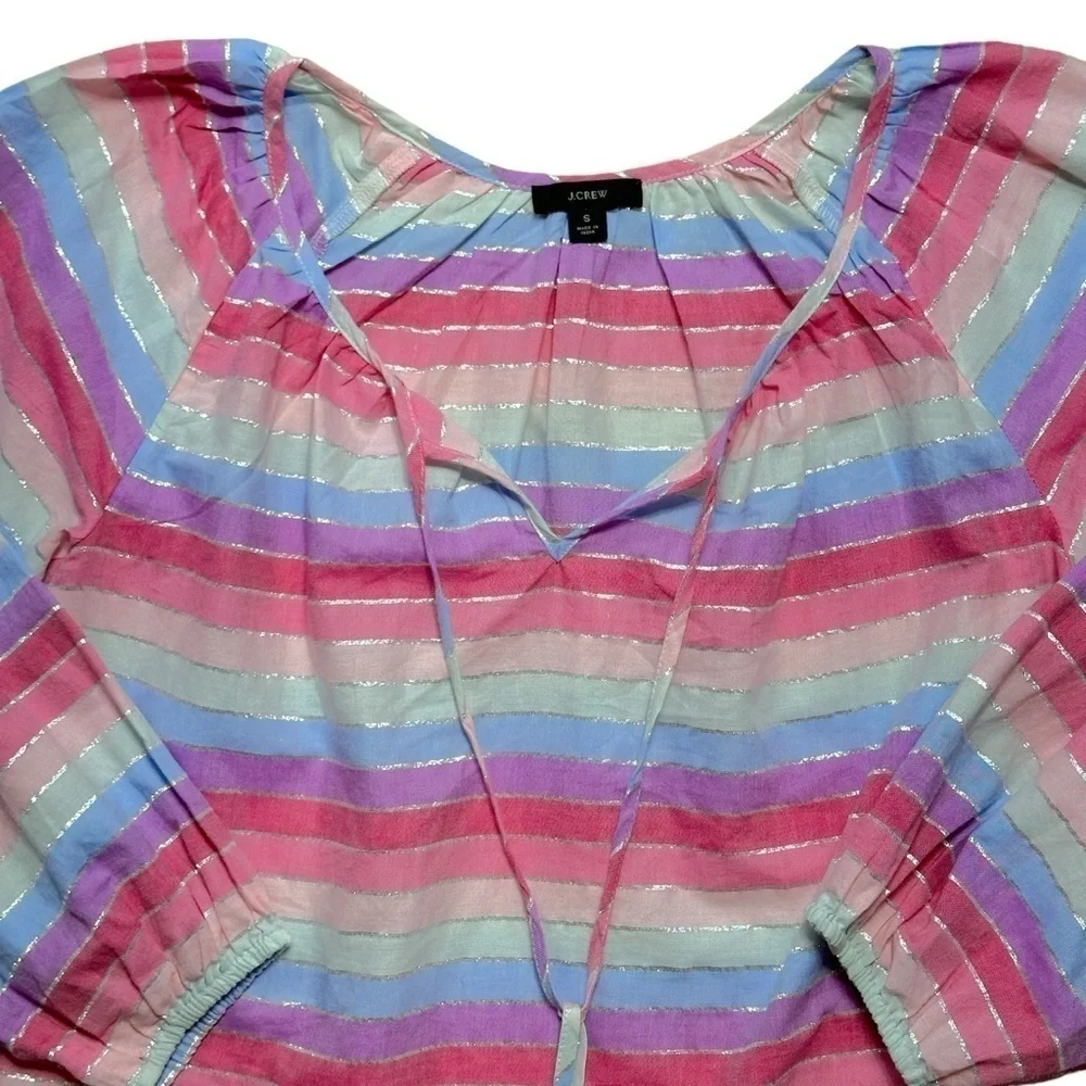 J. Crew Pastel Metallic Striped Long Sleeve Peasant Blouse US S